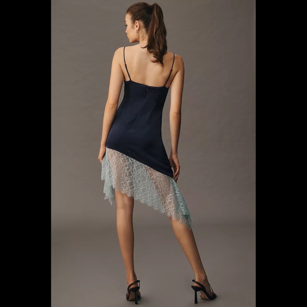 Anthropologie Lace-Trimmed Asymmetrical Midi Slip Dress - Picture 2 of 15